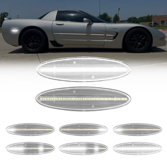 1997-2004 Corvette C5 Rear Bumper Clear Lens White Dynamic Animation LED Side Markers