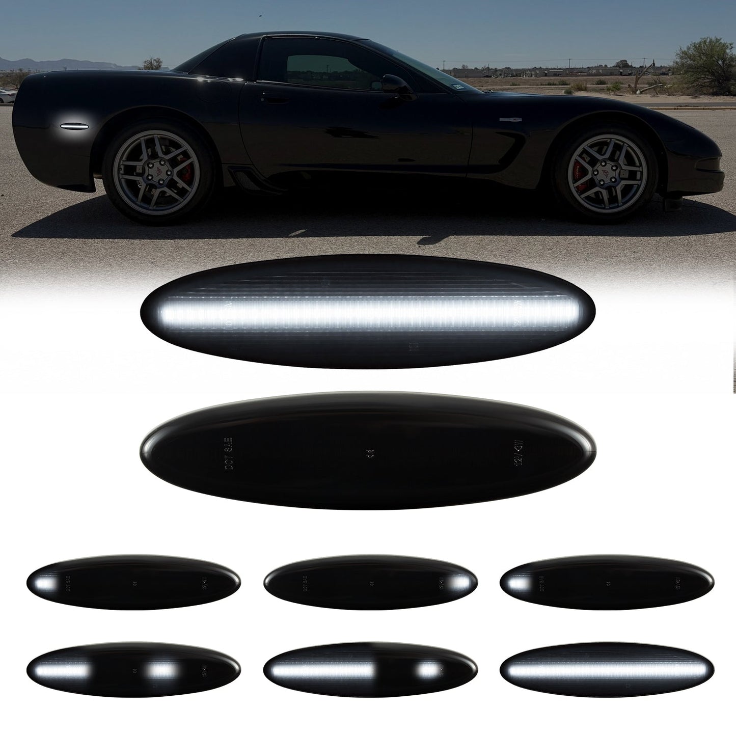 1997-2004 Corvette C5 Rear Bumper Smoke Lens White Dynamic Animation LED Side Markers