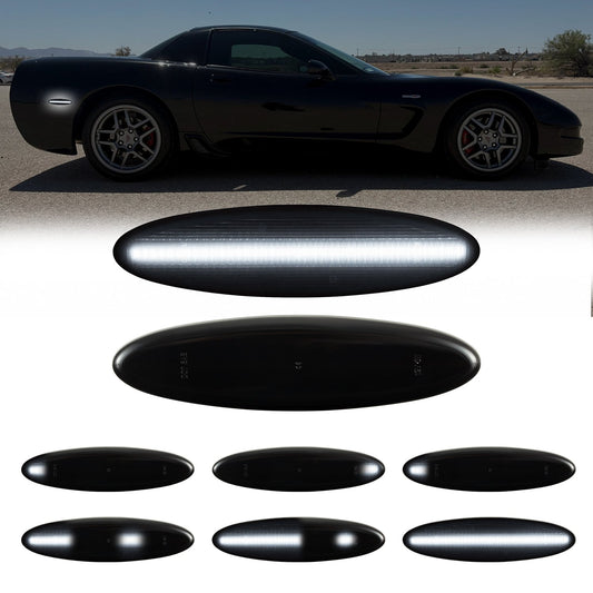 1997-2004 Corvette C5 Rear Bumper Smoke Lens White Dynamic Animation LED Side Markers