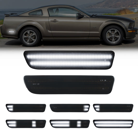 2005-2009 Ford Mustang Smoke Lens White Dynamic Animation LED Side Markers