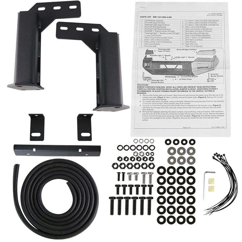 2016-2021 Toyota Tacoma Black Heavy Duty Steel Front Bumper w/ LED Light Ports