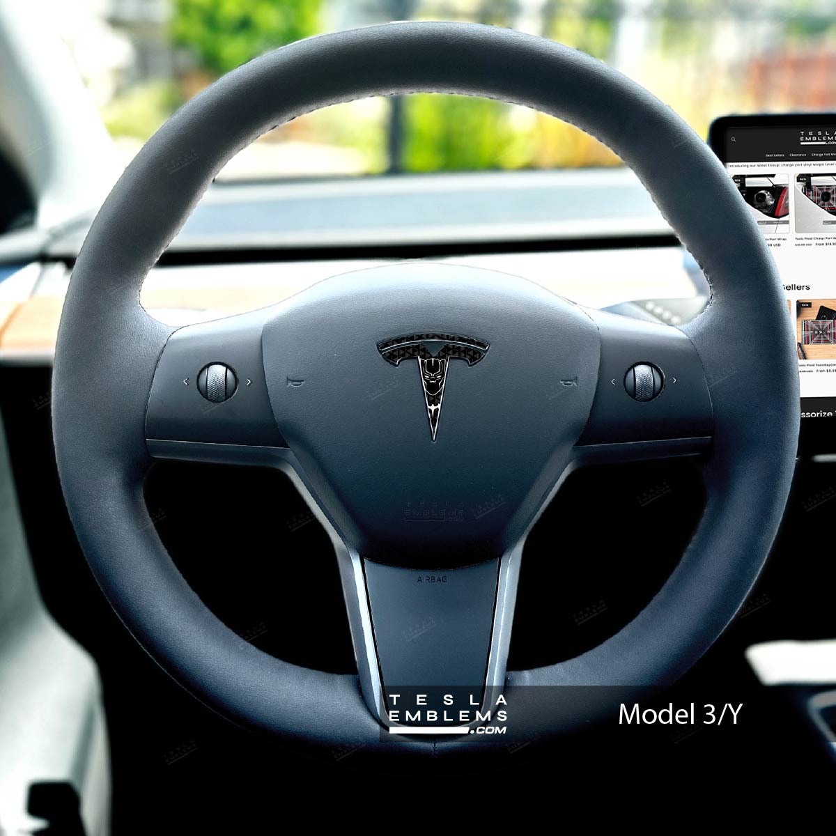 Black Panther Tesla Steering Wheel Emblem Decal | Model Y
