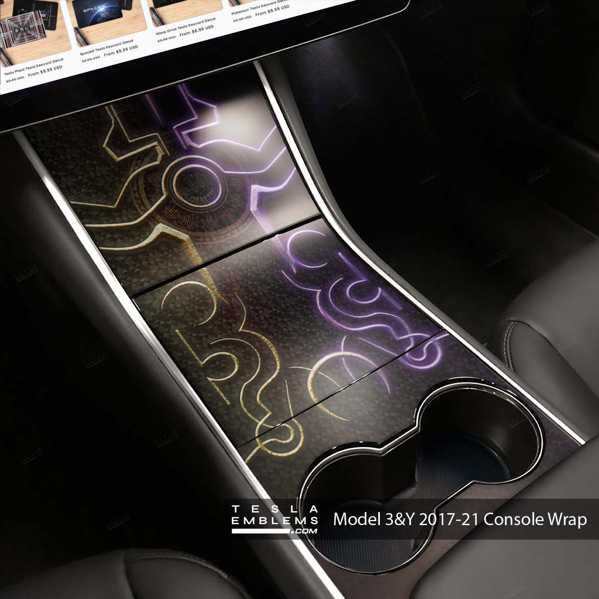 Black Panther Tribal | Tesla Center Console Wrap Kit | Model 3 ’17-20