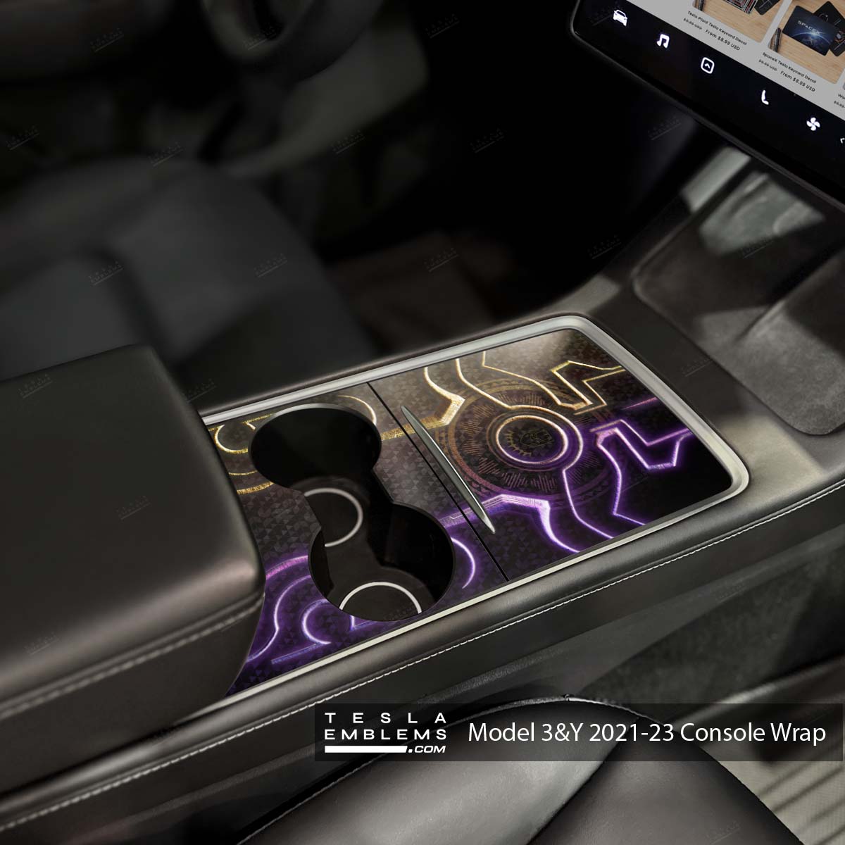 Black Panther Tribal | Tesla Center Console Wrap Kit | Model Y '21-25