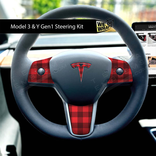 Buffalo Plaid Tesla Steering Wheel Wrap | MY 2019-'25