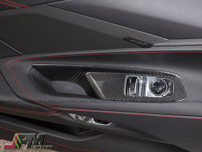 [JPMCarbon] Dry Carbon Window Door Lock Control Switch Trims Fits For 2020-2025 Chevrolet Corvette C8 Coupe Only