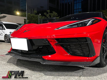 5VM Style Carbon Fiber Front Bumper Add-on Lip Fits For 2020-2025 Chevrolet Corvette C8 Stingray & Z51  Only