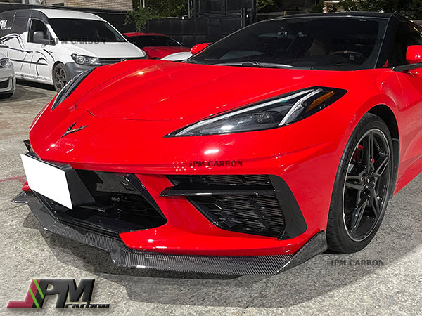 5VM Style Carbon Fiber Front Bumper Add-on Lip Fits For 2020-2025 Chevrolet Corvette C8 Stingray & Z51  Only