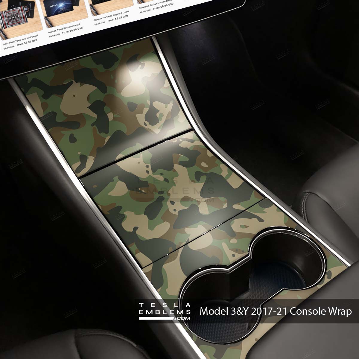 Military Green Camo | Tesla Center Console Wrap Kit | Model Y ’19-20