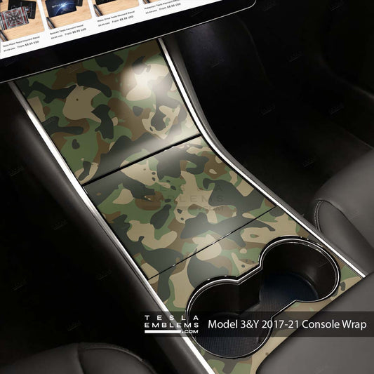 Military Green Camo | Tesla Center Console Wrap Kit | Model Y ’19-20