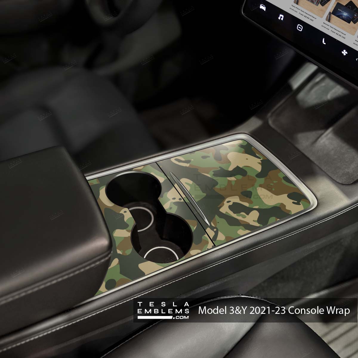 Military Green Camo | Tesla Center Console Wrap Kit | Model Y '21-25