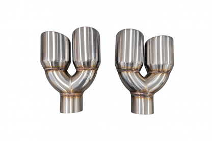 Tsudo Universal Quad 3.5 Inch Staggered Stainless Steel Muffler Exhaust Tips Polished
