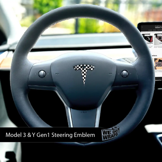 Checkered Tesla Steering Wheel Emblem Decal | Model Y