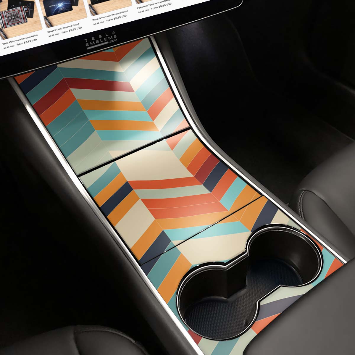 Colorful Herringbone | Tesla Center Console Wrap Kit | Model Y ’19-20