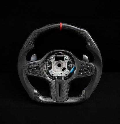 BMW Alcantara Flat Bottom Carbon Fiber Steering Wheel for G / F Chassis- iCBL's Signature Design for F90 M5 M8 X5 X6 M850i M840i M550 M540i