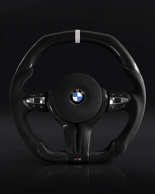 BMW Alcantara Flat Bottom White Stripe Gloss Carbon Fiber Steering Wheel for F Chassis- iCBL's Signature Design for F30 F32 F80 F82 M3 M4 M2 335i 340i 328i 440i 435i (Copy)