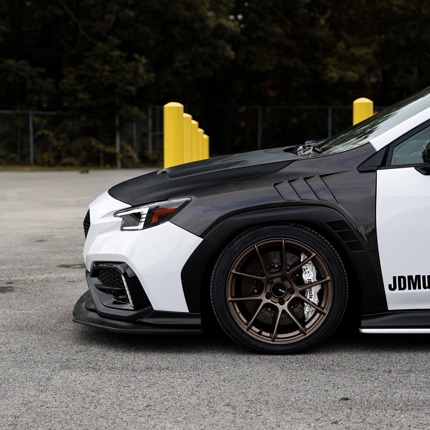 JDMuscle [22-25 WRX w/ FMIC] Carbon Fiber Scoopless Hood V1