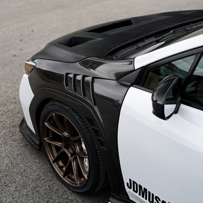 JDMuscle [22-25 WRX w/ FMIC] Carbon Fiber Scoopless Hood V1