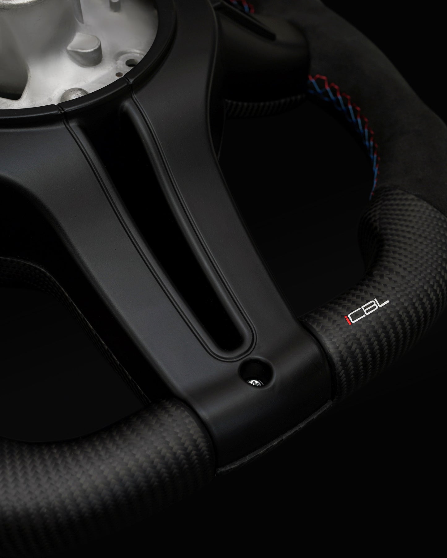 BMW Alcantara Flat Bottom White Stripe Dry Carbon Fiber Steering Wheel for F Chassis- iCBL's Signature Design for F30 F32 F80 F82 M3 M4 M2 335i 340i 328i 440i 435i