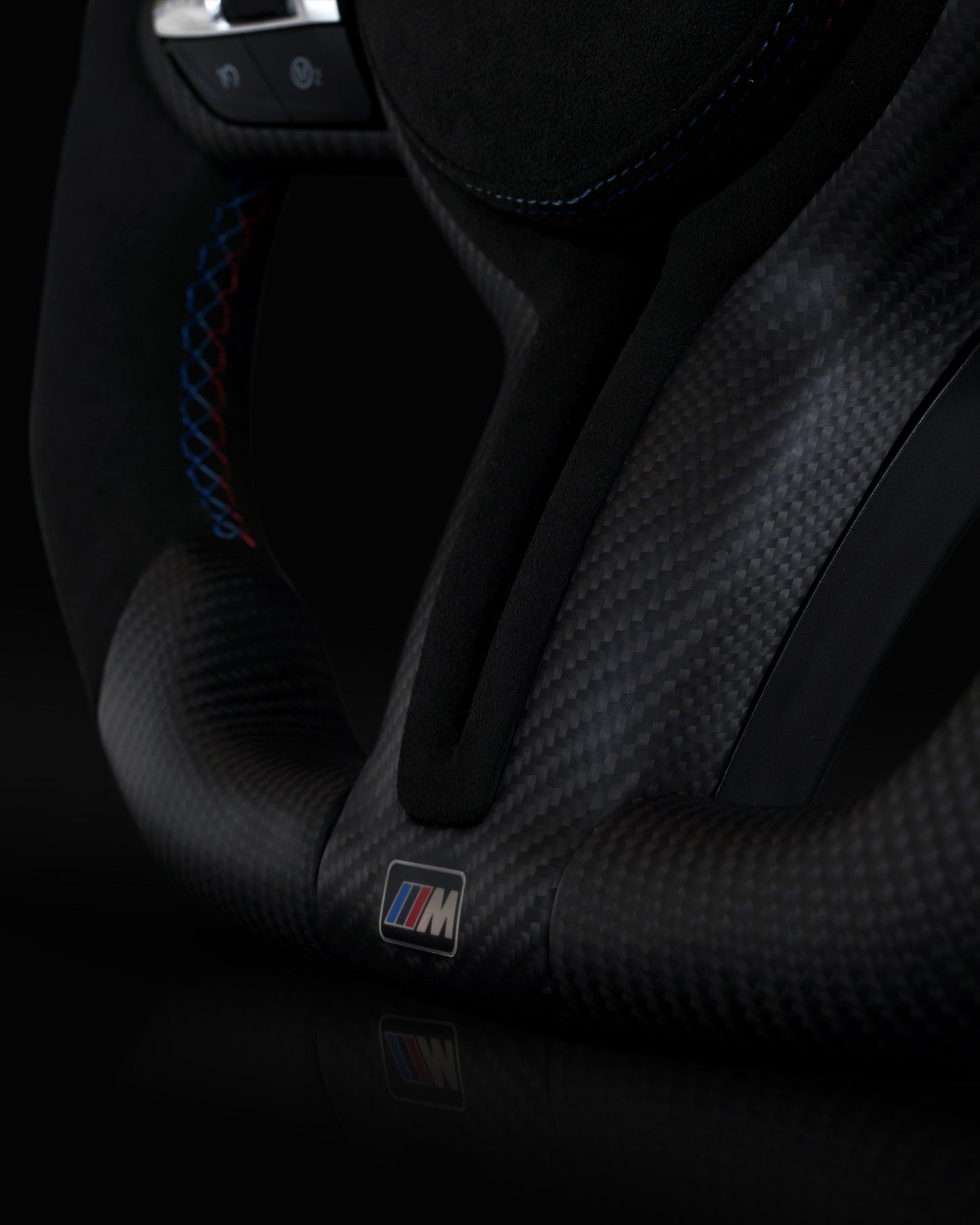 BMW Alcantara Flat Bottom White Stripe Dry Carbon Fiber Steering Wheel for F Chassis- iCBL's Signature Design for F30 F32 F80 F82 M3 M4 M2 335i 340i 328i 440i 435i