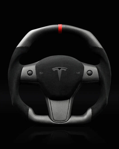 Sixth Element TESLA MODEL Y / MODEL 3 ALCANTARA FLAT BOTTOM SUPERNOVA GLOSS CARBON STEERING WHEEL