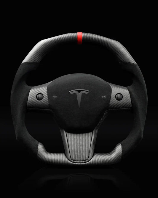 Sixth Element TESLA MODEL Y / MODEL 3 ALCANTARA FLAT BOTTOM SUPERNOVA GLOSS CARBON STEERING WHEEL