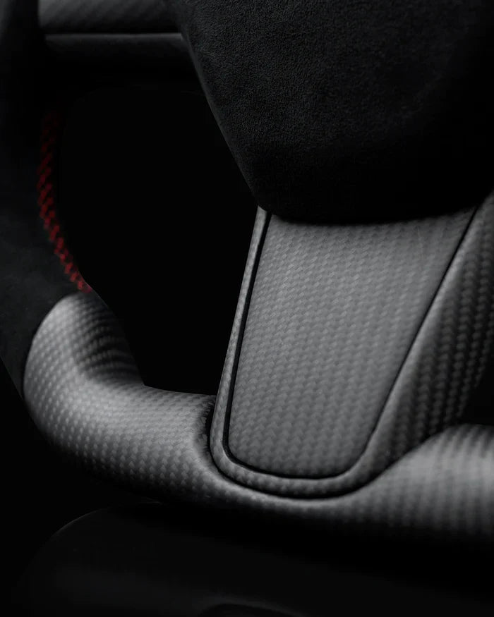 Sixth Element TESLA MODEL Y / MODEL 3 ALCANTARA FLAT BOTTOM SUPERNOVA GLOSS CARBON STEERING WHEEL