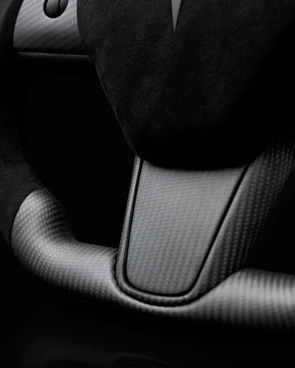 Sixth Element TESLA MODEL Y / MODEL 3 ALCANTARA FLAT BOTTOM VANTABLACK DRY CARBON STEERING WHEEL