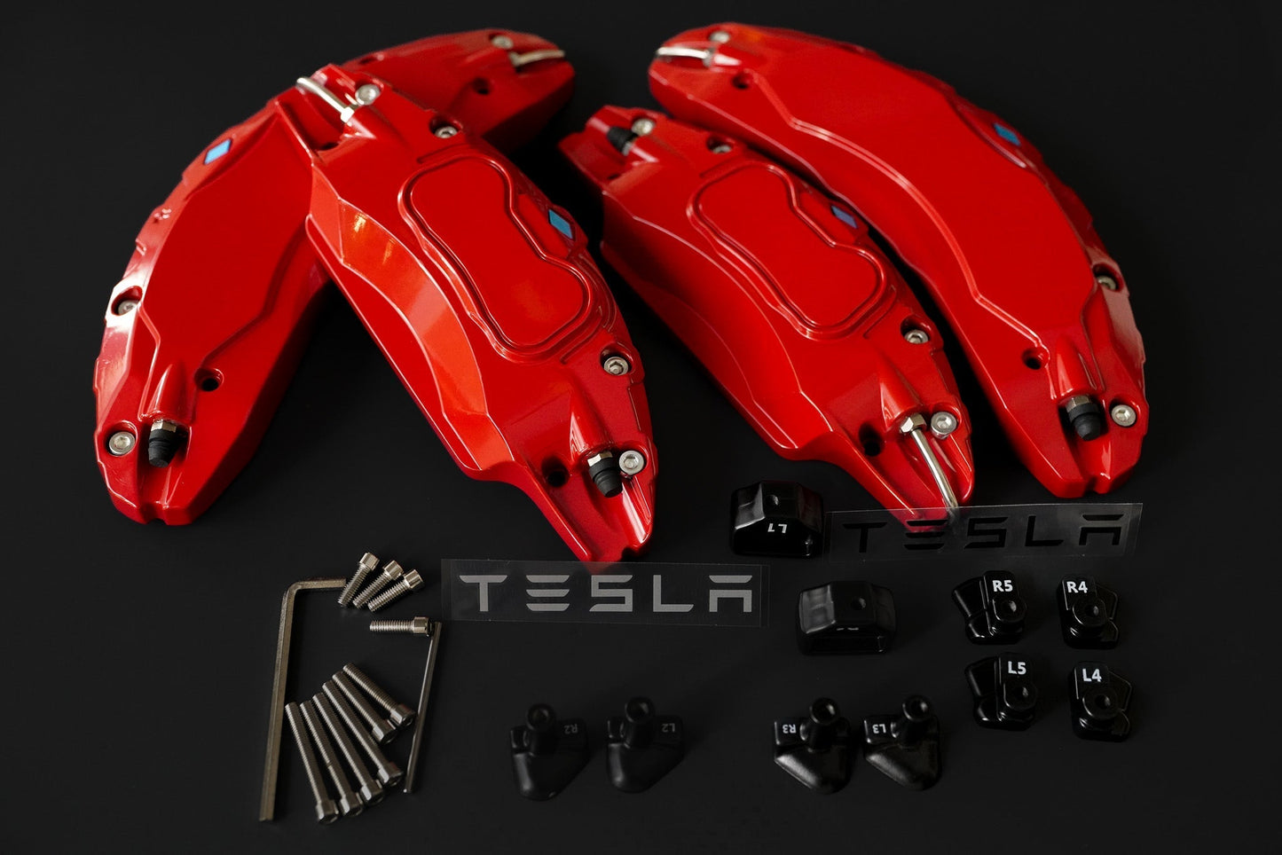 Tesla Model S Brake Caliper Covers Aluminum Front & Rear Red 2022 2023 2024 + Refreshed Models (4PCS)