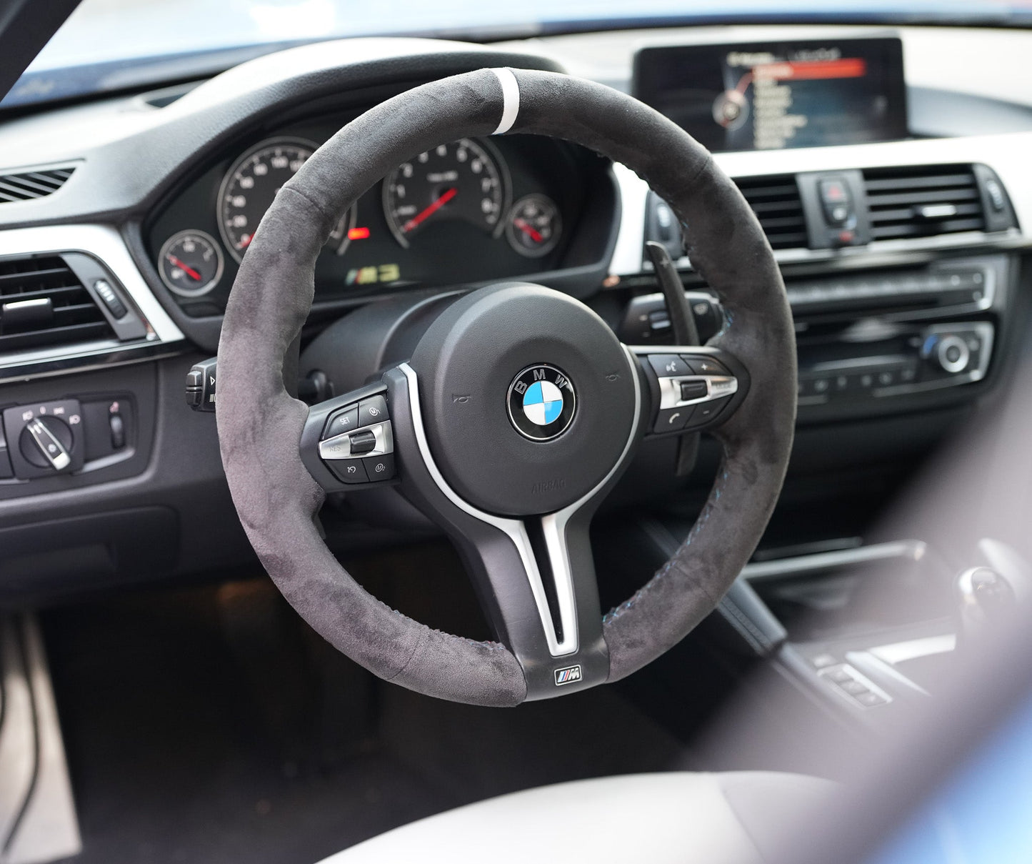 BMW F-Series Alcantara Suede Steering Wheel Cover DIY (White Stripe)