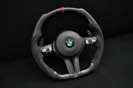 BMW Alcantara Flat Bottom Gloss Carbon Fiber Steering Wheel for F Chassis- iCBL's Signature Design for F30 F32 F80 F82 M3 M4 M2 335i 340i 328i 440i 435i