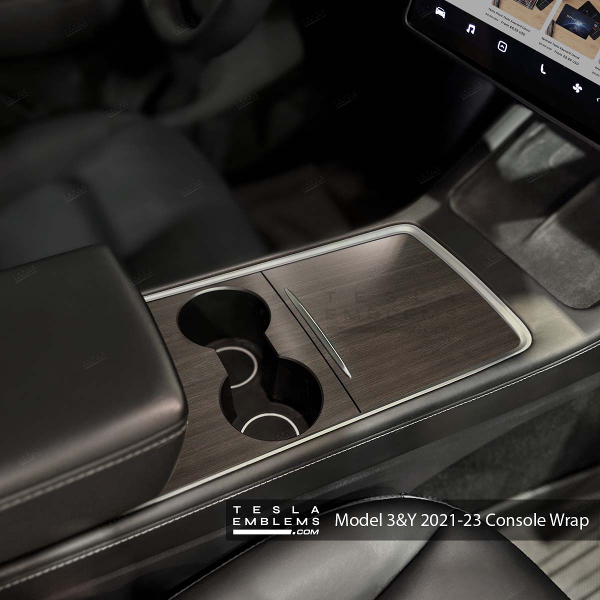 Dark Cherry Woodgrain | Tesla Center Console Wrap Kit | Model Y '21-25