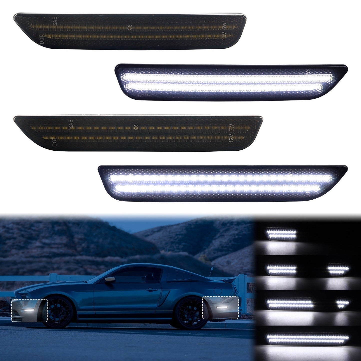 MUSTANG 11-14 FRONT/REAR DYNAMIC SMOKED LED SIDE MARKERS