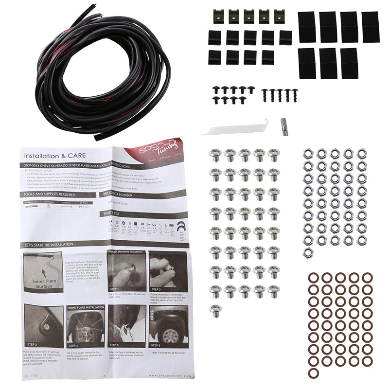 2007-2013 Chevrolet Silverado Black Rugged Texture Rivet Style Fender Flares