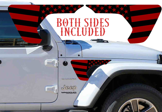 black and Red Flag fender vent for the JL or JT 2018 or newer
