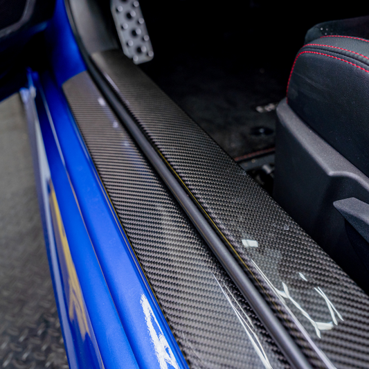 JDMuscle 22+ BRZ/GR86 Tanso Carbon Fiber Outer Door Sill Covers - Twill / Forged Carbon Fiber