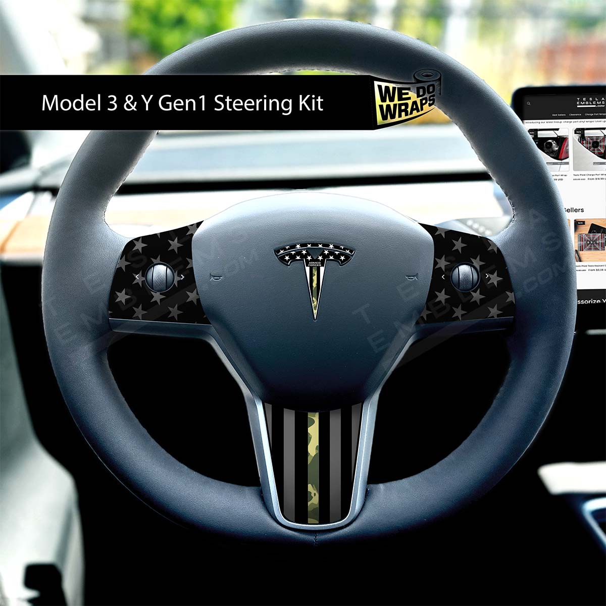 First Responders Armed Forces Tesla Steering Wheel Wrap | MY 2019-'25