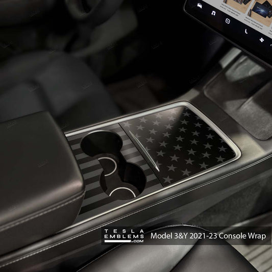 Ghost Black Patriot American Flag | Tesla Center Console Wrap Kit | Model Y '21-25