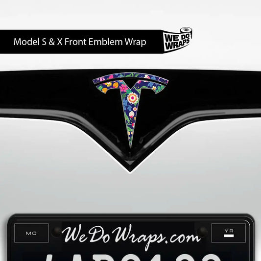Floral Meadow Tesla Emblem Decals (Front + Back) | Model S