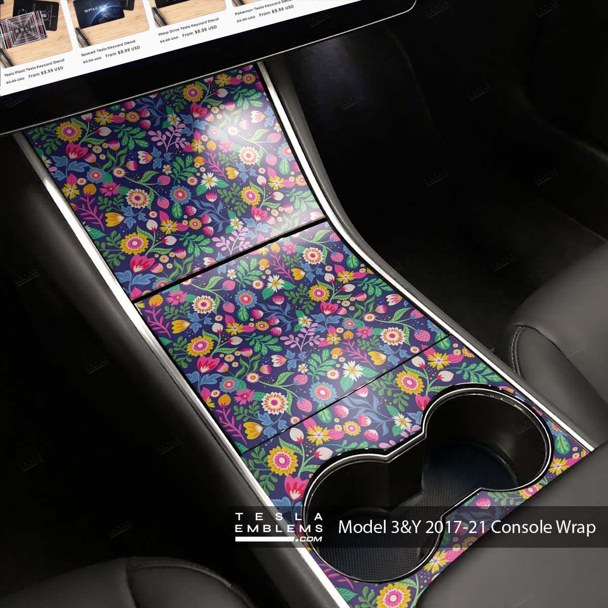 Floral Meadow | Tesla Center Console Wrap Kit | Model Y ’19-20