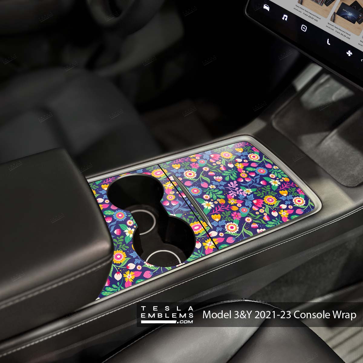 Floral Meadow | Tesla Center Console Wrap Kit | Model Y '21-25