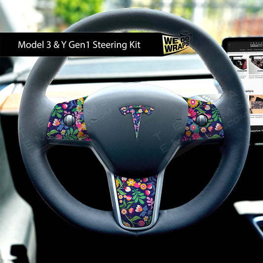 Floral Meadows Tesla Steering Wheel Wrap | MY 2019-'25