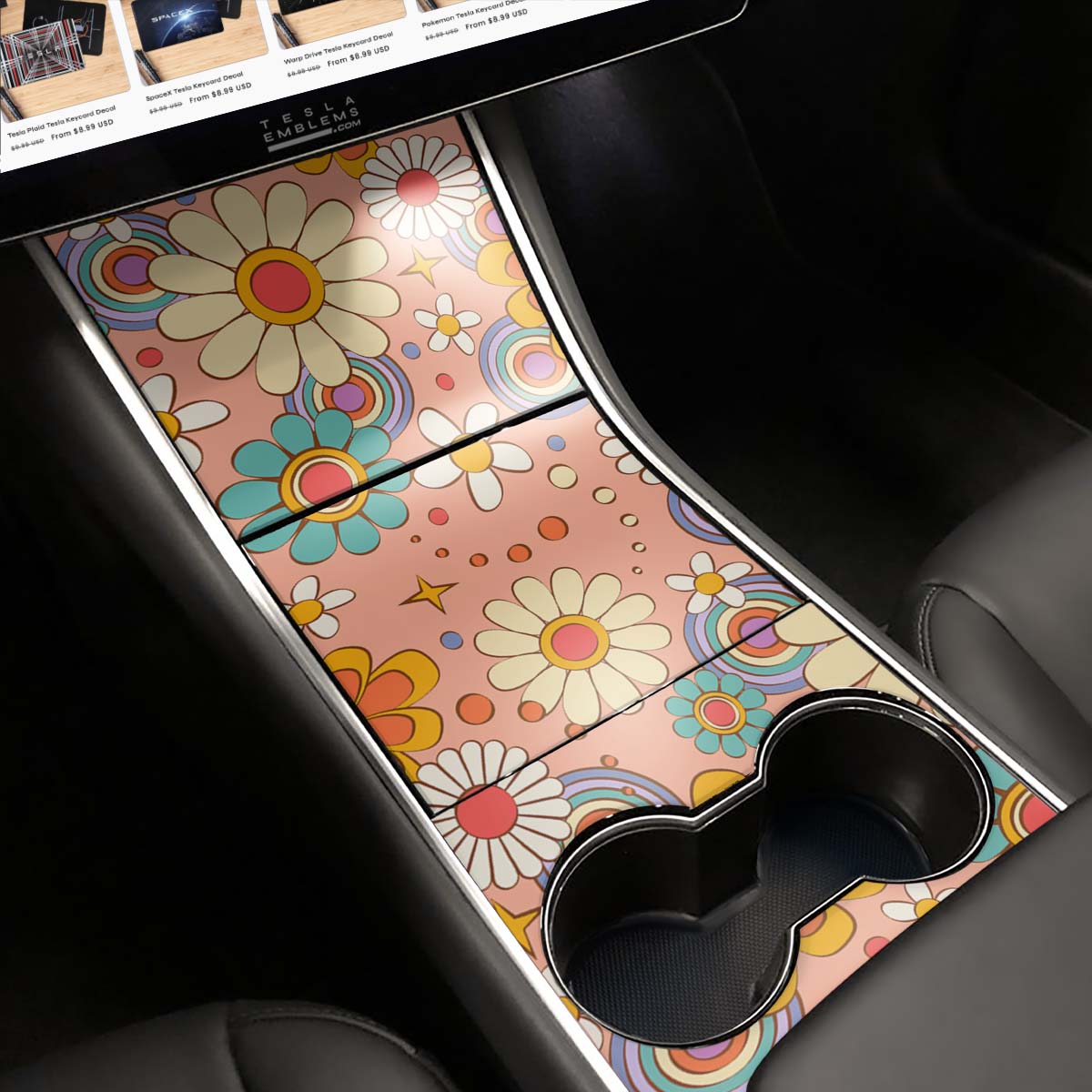 Funky Florals | Tesla Center Console Wrap Kit | Model Y ’19-20