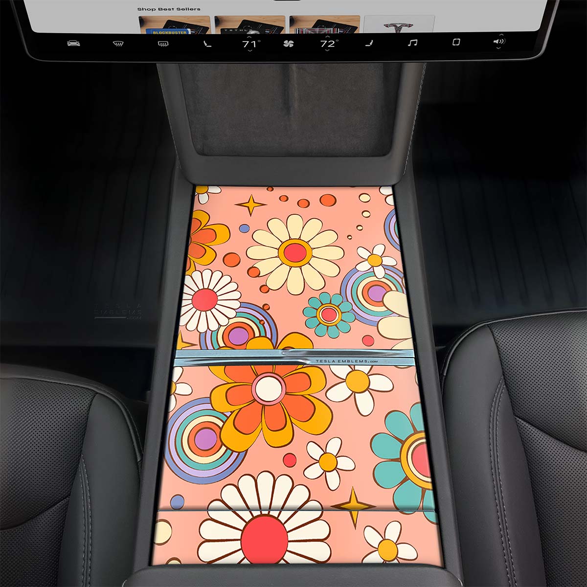 Funky Florals | Tesla Center Console Wrap Kit | Model Y 2026