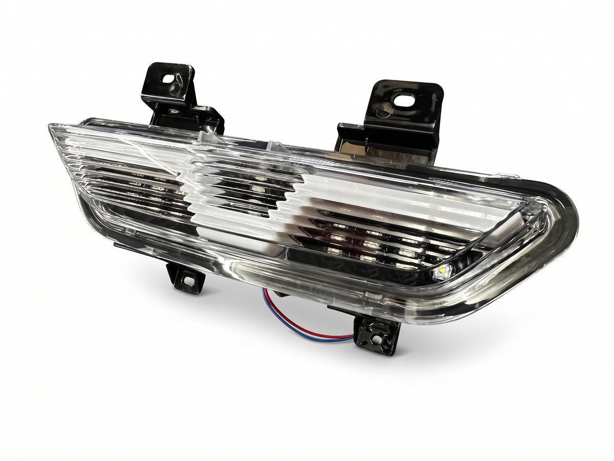 Clear LED reverse light lit up on a 2018-2023 S550 Mustang