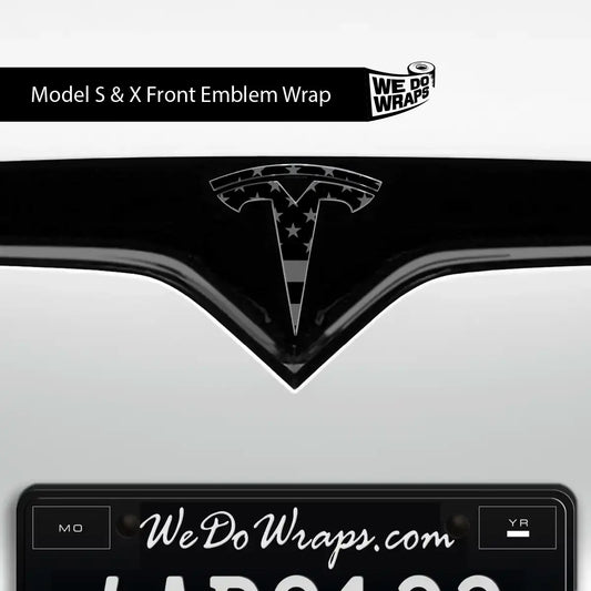 Ghost Black Patriot Flag Tesla Emblem Decals (Front + Back) | Model S