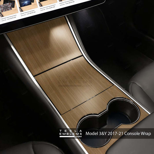 Golden Oak Woodgrain | Tesla Center Console Wrap Kit | Model Y ’19-20