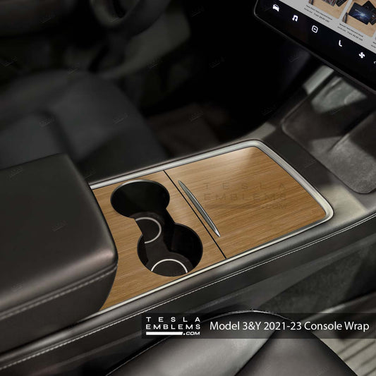 Golden Oak Woodgrain | Tesla Center Console Wrap Kit | Model Y '21-25