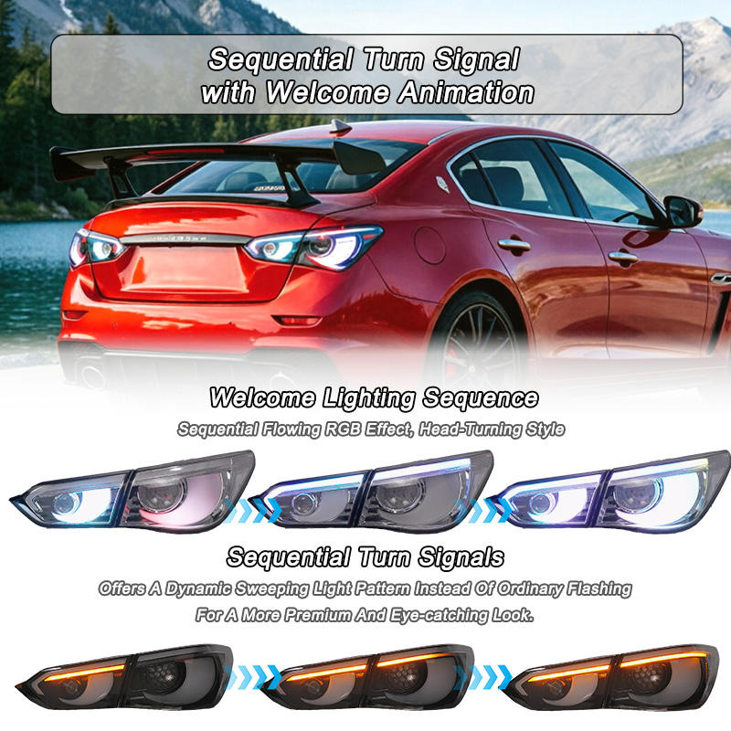 2013–2017 Infiniti Q50 / Q50S RGB Taillights — Transparent Brown & Electroplating Style