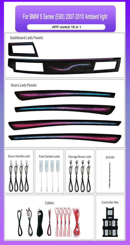 BMW 5 Series E60 Interior 64-Color Symphony Dynamic LED Ambient Light Kit 2007 - 2010 (Replaces 63316961419)